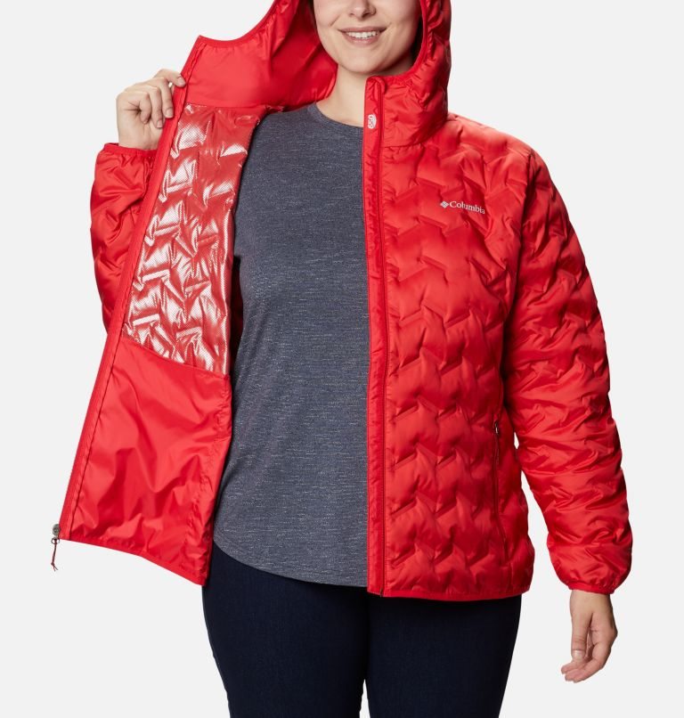 Women's Columbia Delta Ridge Hooded Down Jackets Red | Plus Size CA-JL84C